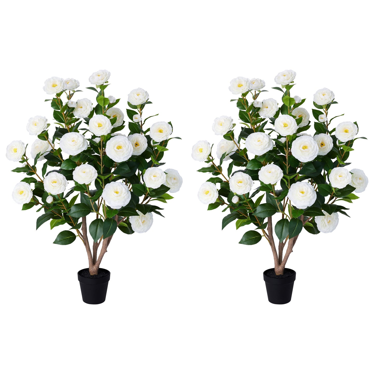2 Pack Artificial Camellia Tree 3FT in Pot ¨C 27 Blooming White Flowers & 252 Leaves UV Resistant Faux Camellia Plant for Indoor Outdoor Decor, Front Door Porch Patio Living Room Office