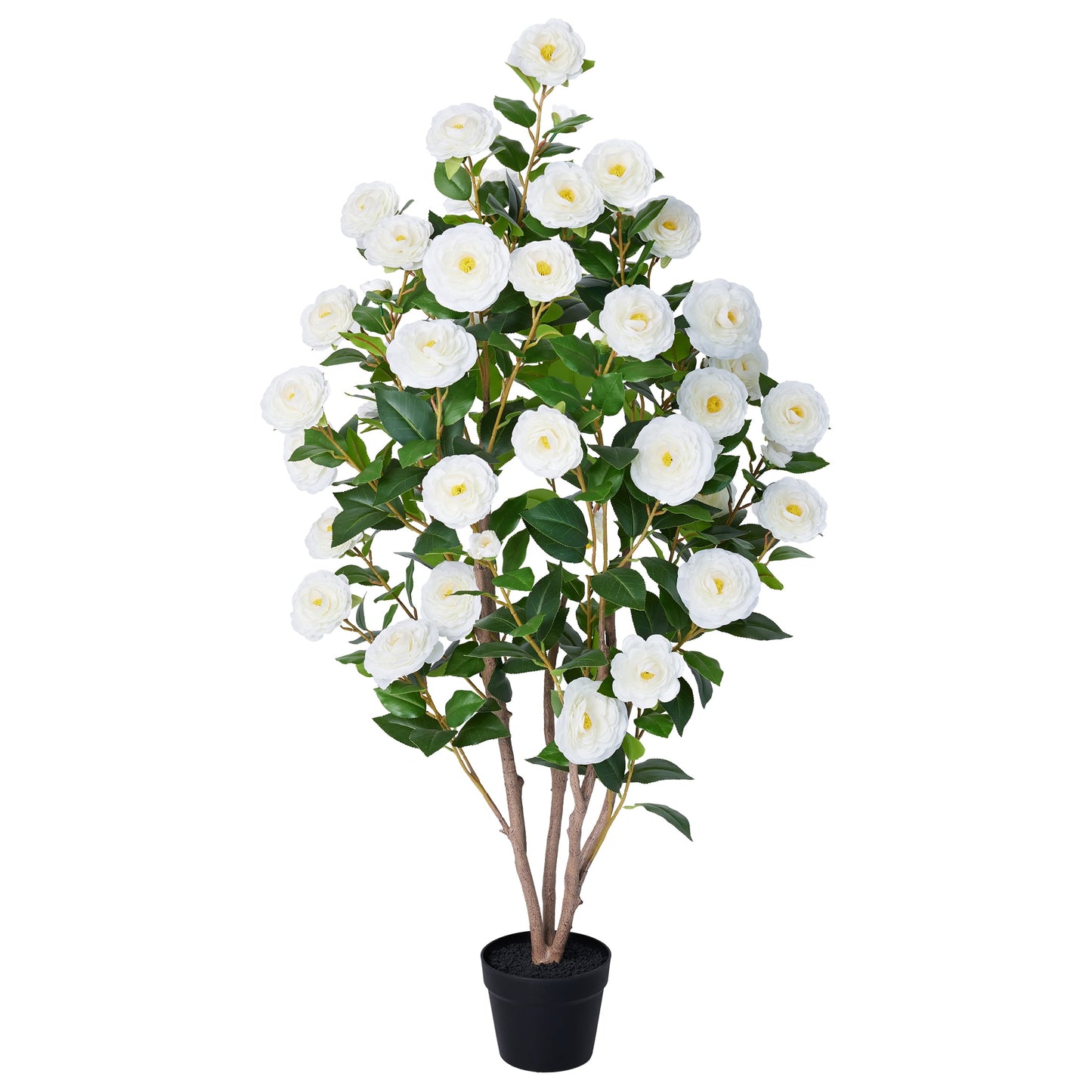 Artificial Camellia Tree 4FT Tall Faux Camellia Plant UV Resistant Fake Flowering Tree Potted ¨C 48 Blooming White Flowers & 348 Silk Leaves, Artificial Plant Indoor Outdoor Decor for Living Room Porc
