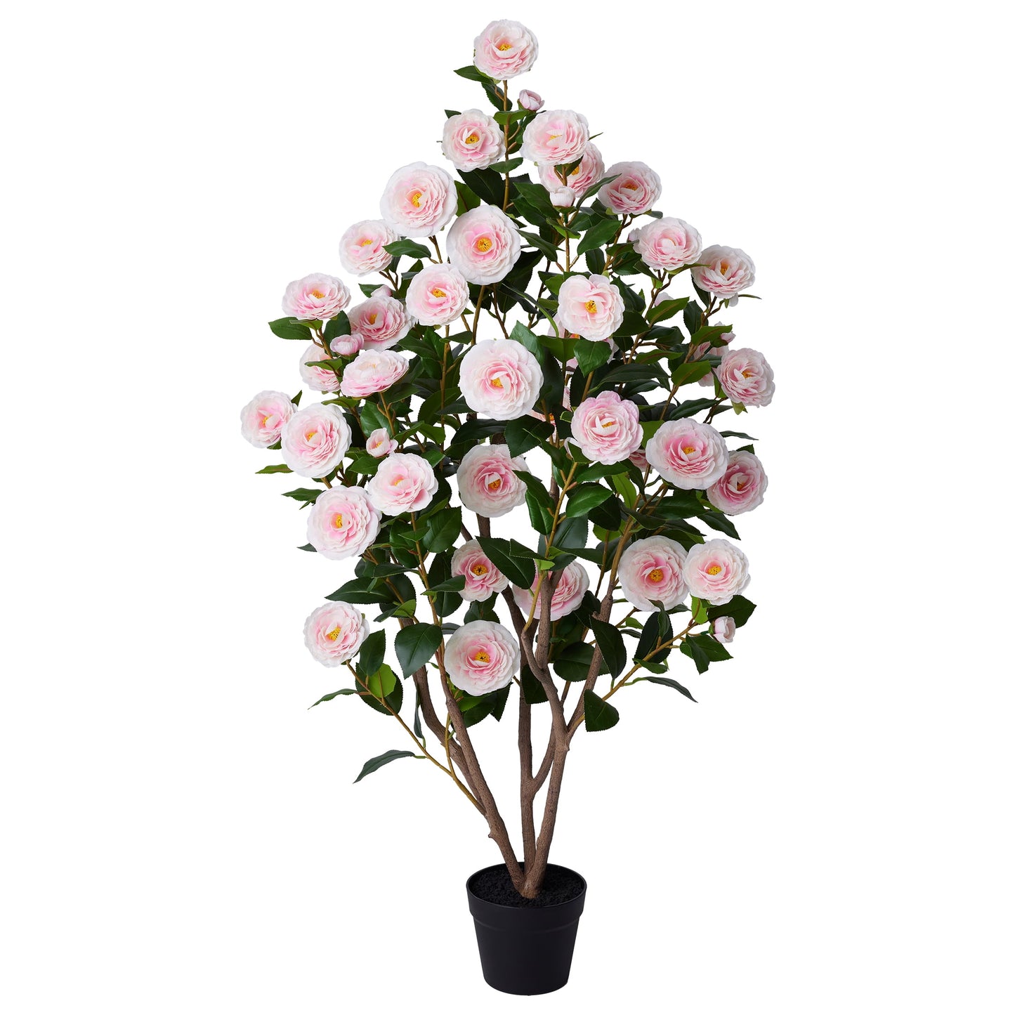 Artificial Camellia Tree 4FT Tall Faux Camellia Plant UV Resistant Fake Flowering Tree Potted ¨C 48 Blooming Pink Flowers & 348 Silk Leaves, Artificial Plant Indoor Outdoor Decor for Living Room Porch