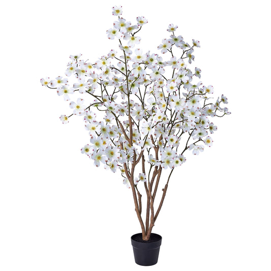 DR.Planzen 4ft White Artificial Dogwood Tree, Lifelike Faux Dogwood Flower Tree with Green Leaves for Home Decor Indoor Outdoor, Spring Decoration for Living Room Office