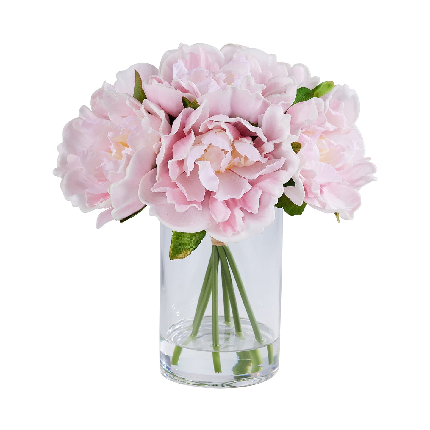 DR.Planzen Artificial Pink Peony Bouquet in Cylinder Vase with Faux Water, 6 Stems with 6 Realistic White Peony Blooms, 10.6" Tall Ready-to-Use Home Office Centerpiece Decor