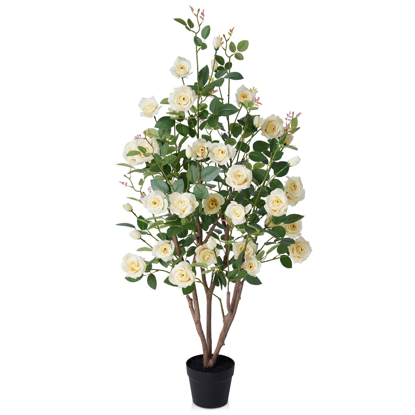 DR.Planzen 4ft Artificial Yellow Rose Tree with Green Leaves, Lifelike Faux Rose Flower Tree for Home Decor Indoor Outdoor, Living Room Office Decoration