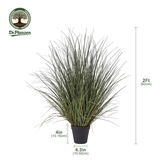 Dr.Planzen 24in Artificial Onion Grass Plant in Pot, Small Faux Tabletop Grass Decor, Realistic Curly Foliage for Home, Office, Bathroom, Shelf Decor