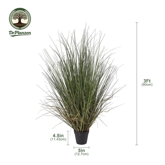 Dr.Planzen 3Ft Artificial Onion Grass Plant in Pot, 35.4in Tall Faux Foliage with Realistic Thin Leaves, Easy Care Floor Plant for Home, Office, Living Room Decor