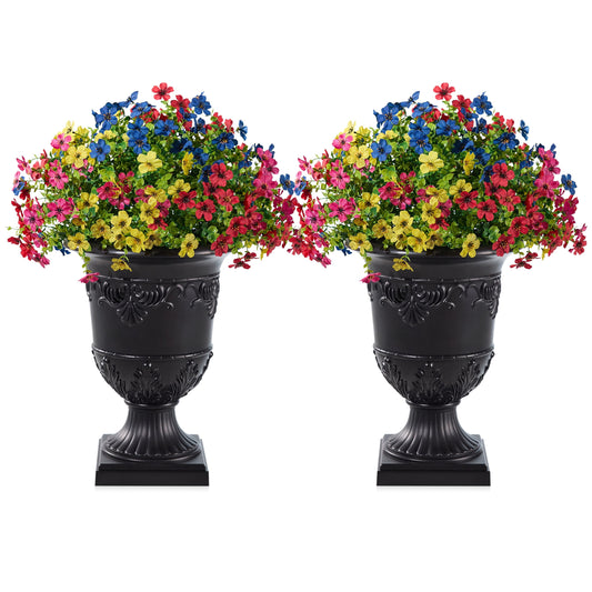DR.Planzen 2Pack Artificial Lobelia in Charming Urn Planter Set, 23.6 Inch Tall Lifelike Faux Flowers, Pre-Potted with Tray for Indoor Home and Patio Decor