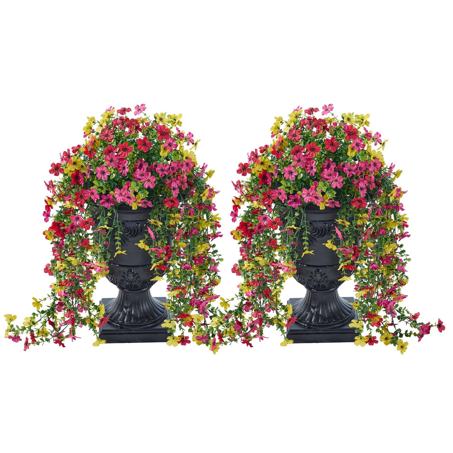 DR.Planzen 2Pack Artificial Lobelia in Charming Urn Planter Set, 25.6 Inch (0.65m) Tall Lifelike Faux Flowers, Pre-Potted with Tray for Indoor Home and Patio Decor