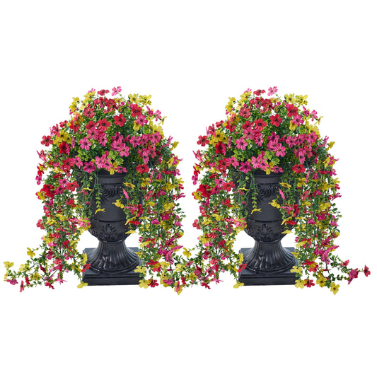 DR.Planzen 2Pack Artificial Lobelia in Charming Urn Planter Set, 25.6 Inch (0.65m) Tall Lifelike Faux Flowers, Pre-Potted with Tray for Indoor Home and Patio Decor