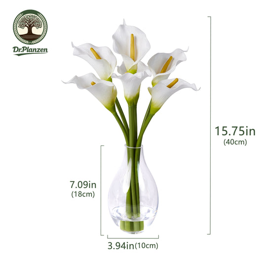 Dr.Planzen 15.75in Artificial Calla Lily Plant in Vase with Fake Water, Realistic Silk Flowers, Home Tabletop Decor, Wedding Centerpiece, Easy Care