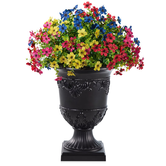 DR.Planzen Artificial Lobelia in Charming Urn Planter Set, 23.6 Inch Tall Lifelike Faux Flowers, Pre-Potted with Tray for Indoor Home and Patio Decor, 1 Piece