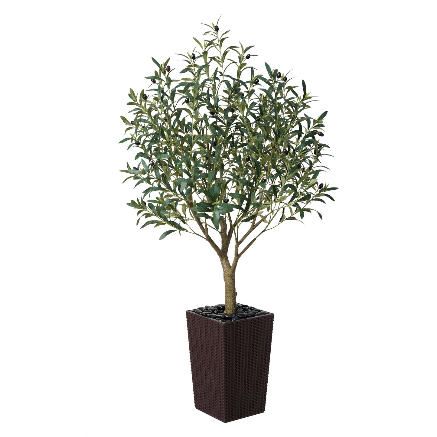 DR.Planzen UV Resistant 5ft Artificial Olive Tree in Brown Large Planter with Pebbles¨C Faux Olive Tree for Indoor and Outdoor Decor, Lifelike Greenery for Home & Garden Decor
