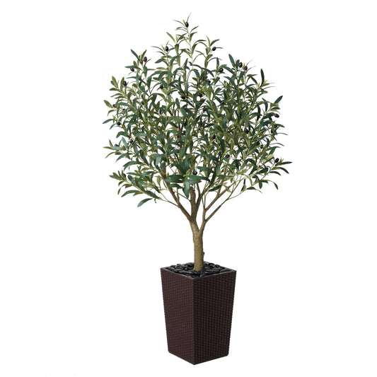 DR.Planzen UV Resistant 5ft Artificial Olive Tree in Brown Large Planter with Pebbles¨C Faux Olive Tree for Indoor and Outdoor Decor, Lifelike Greenery for Home & Garden Decor