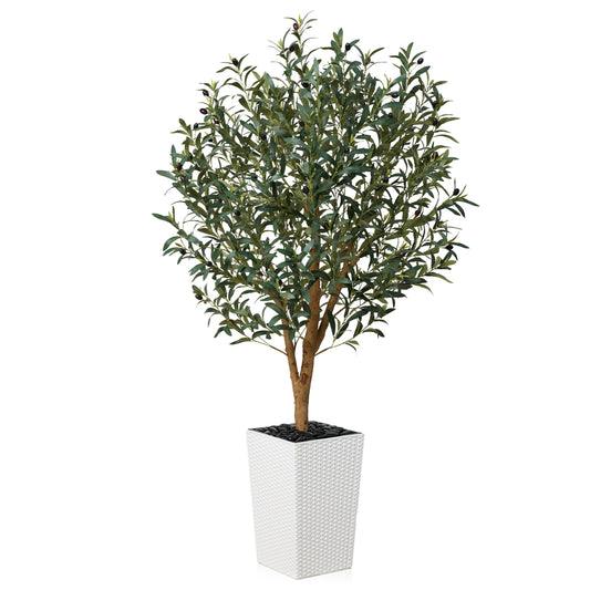 DR.Planzen UV Resistant 5ft Artificial Olive Tree with Natural Wood Branches and Realistic Silk Leaves,Faux Olive Tree for Indoor and Outdoor Decor - White Large Planter with Pebbles
