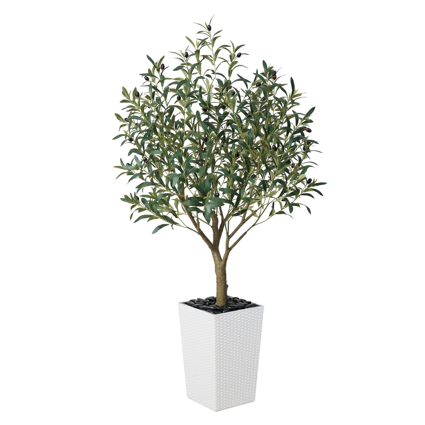 DR.Planzen UV Resistant 5ft Artificial Olive Tree in White Large Planter with Pebbles¨C Faux Olive Tree for Indoor and Outdoor Decor, Lifelike Greenery for Home & Garden Decor