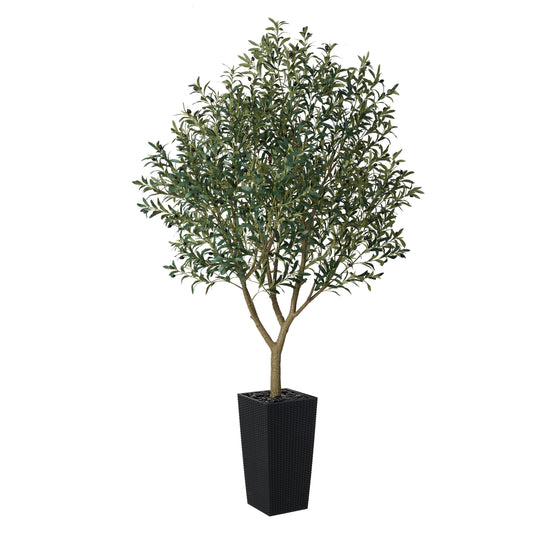 DR.Planzen UV Resistant 8ft Artificial Olive Tree in Black Large Planter with Pebbles¨C Faux Olive Tree for Indoor and Outdoor Decor, Lifelike Greenery for Home & Garden Decor