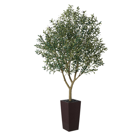 DR.Planzen UV Resistant 8ft Artificial Olive Tree in Brown Large Planter with Pebbles¨C Faux Olive Tree for Indoor and Outdoor Decor, Lifelike Greenery for Home & Garden Decor