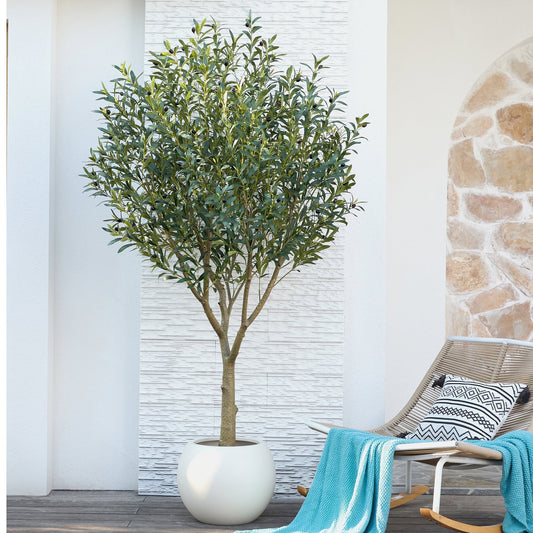 DR.Planzen 7ft Dense Artificial Olive Tree - Faux Olive Plant for Indoor & Outdoor Decor - Adjustable Branches - UV Resistant Realistic Olive Tree with Black Plastic Pot