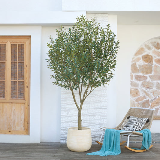 DR.Planzen 8ft Huge Artificial Olive Tree - Faux Olive Plant for Indoor & Outdoor Decor - Adjustable Branches - UV Resistant Realistic Olive Tree with Black Plastic Pot