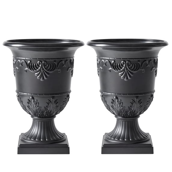 DR.Planzen 2 Pack 16 x 12 Inches Classic Urn Planter, Plastic Flower Pots for Indoor & Outdoor Use, Lightweight Planters for Garden, Patio, Porch, Wedding & Event Decor