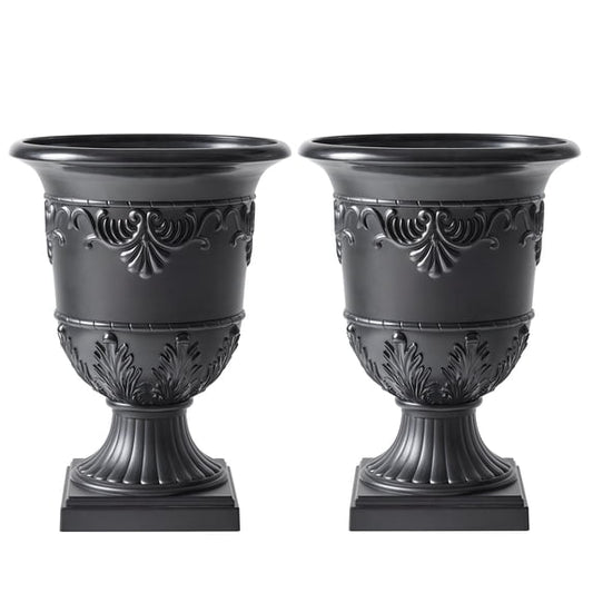 DR.Planzen 2 Pack 16 x 12 Inches Classic Urn Planter, Plastic Flower Pots for Indoor & Outdoor Use, Lightweight Planters for Garden, Patio, Porch, Wedding & Event Decor