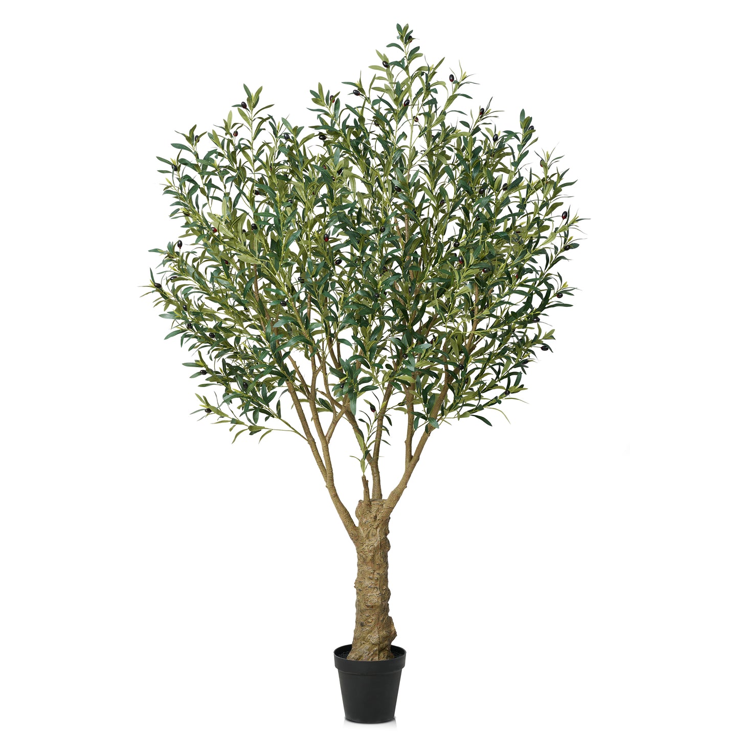 DR.Planzen 7FT Giant Artificial Olive Tree, Tall Silk Faux Olive Tree with Massive Trunk Base, Large UV Resistant Black Plastic Potted Plant for Indoor Outdoor Home Office Decor
