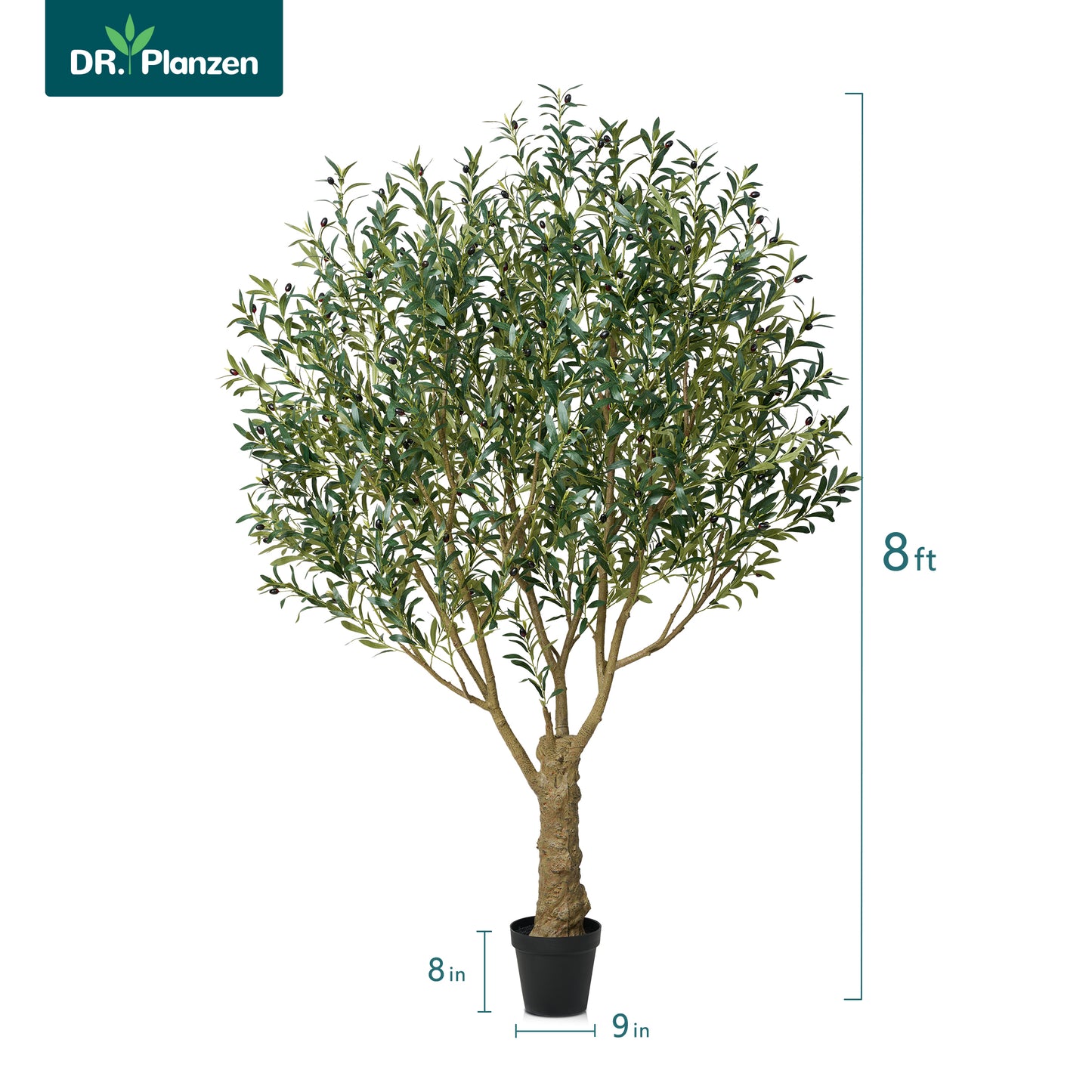 DR.Planzen 8FT Giant Artificial Olive Tree, Tall Silk Faux Olive Tree with Massive Trunk Base, Large UV Resistant Black Plastic Potted Plant for Indoor Outdoor Home Office Decor