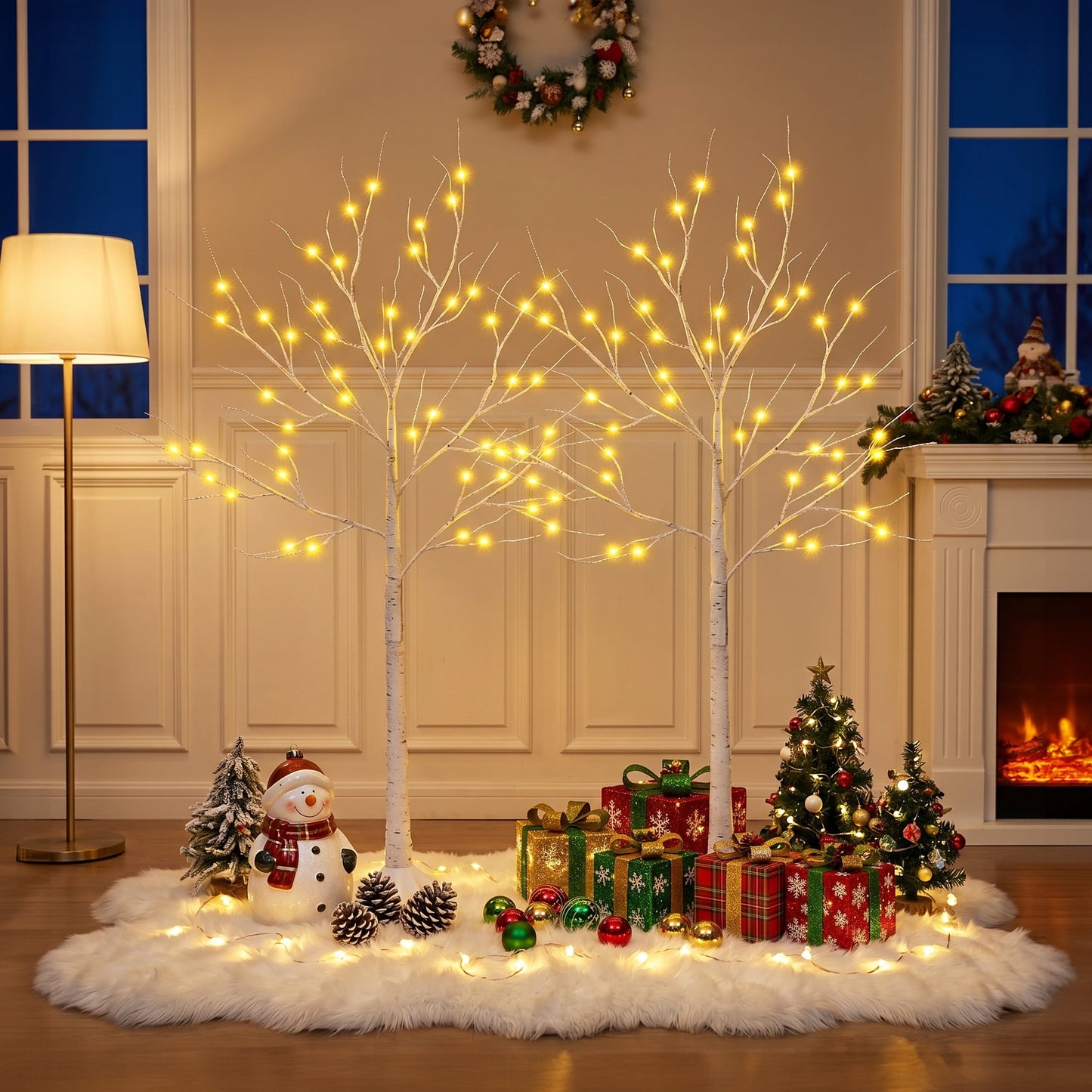 LED Birch Tree Light 2 Pack 4 ft Artificial Pre-lit Trees - with Plug-in Warm Lights - Indoor Outdoor Christmas Holiday Wedding Decor for Home Party