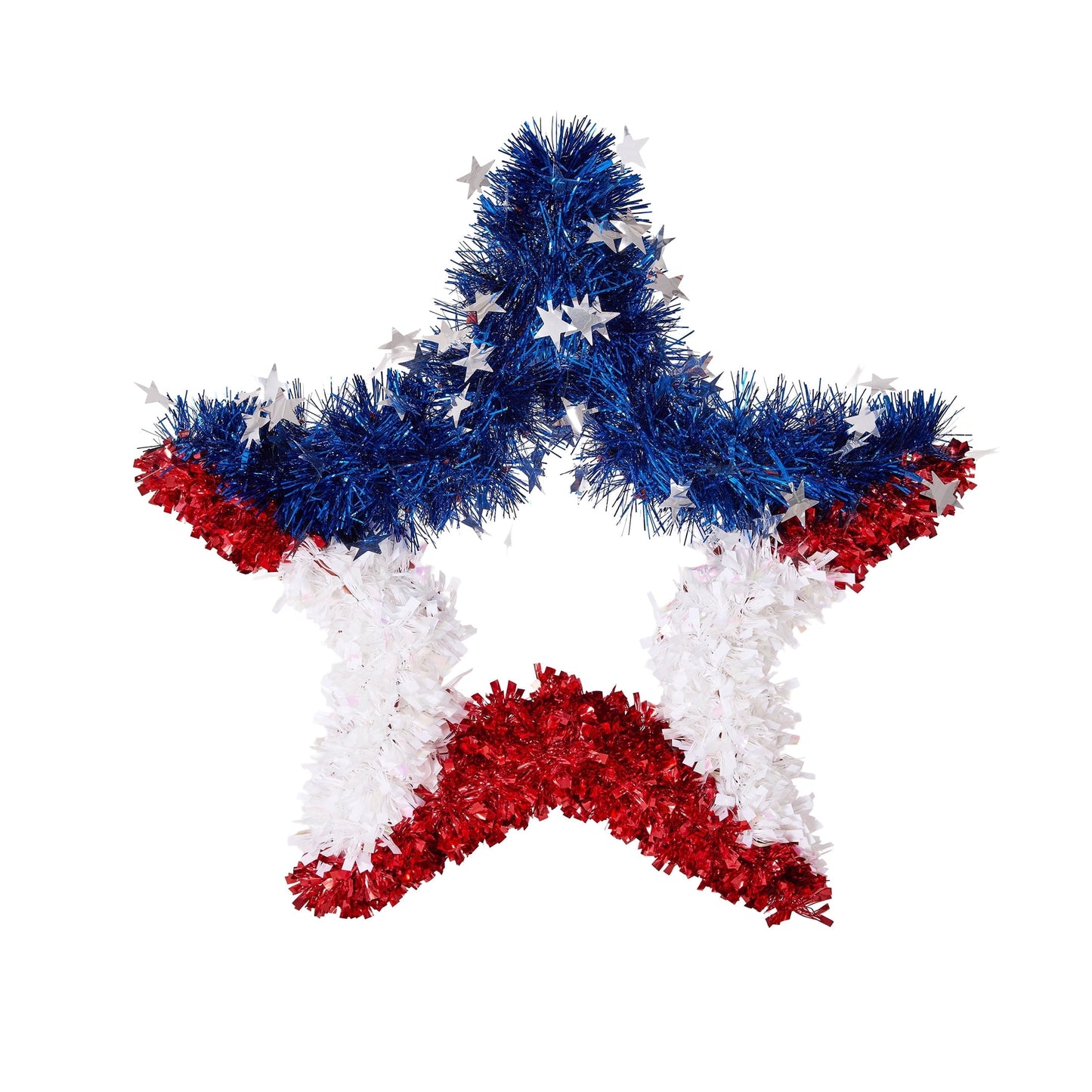 Patriotic Star Wreath 20 Inch 4th of July Wreath for Front Door - Sparkling Red White Blue Tinsel American Flag Wreath Independence Day Memorial Day Decorations Indoor Outdoor Patriotic Door Decor