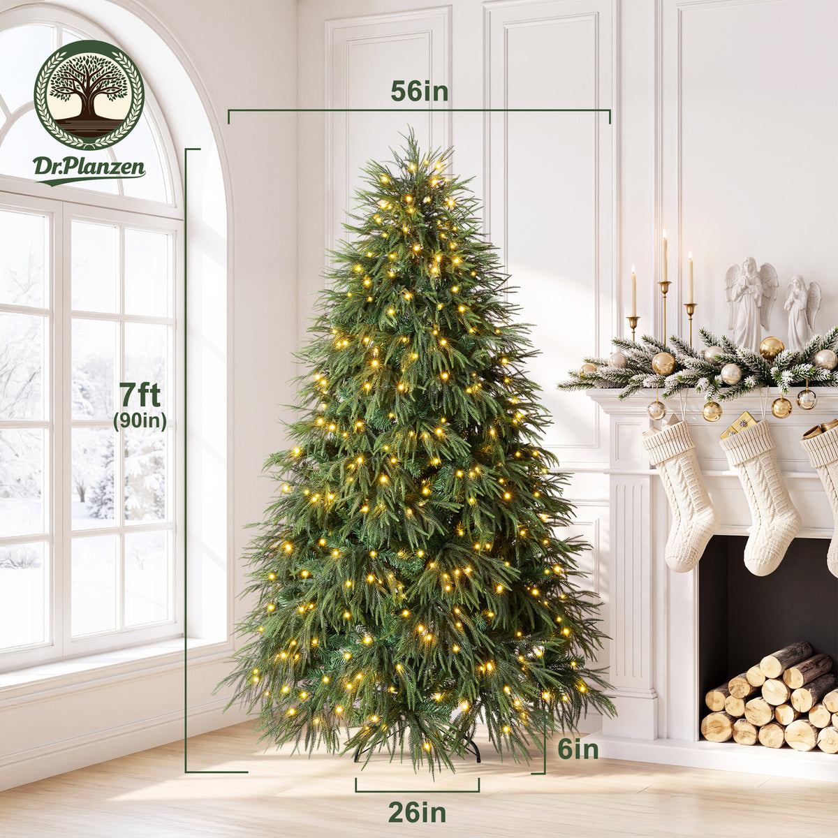 DR.Planzen 7.5ft Artificial Pencil Christmas Tree with Pre-Strung LED Lights, Narrow Spruce Xmas Tree with Metal Stand, Easy Assembly Holiday Decor
