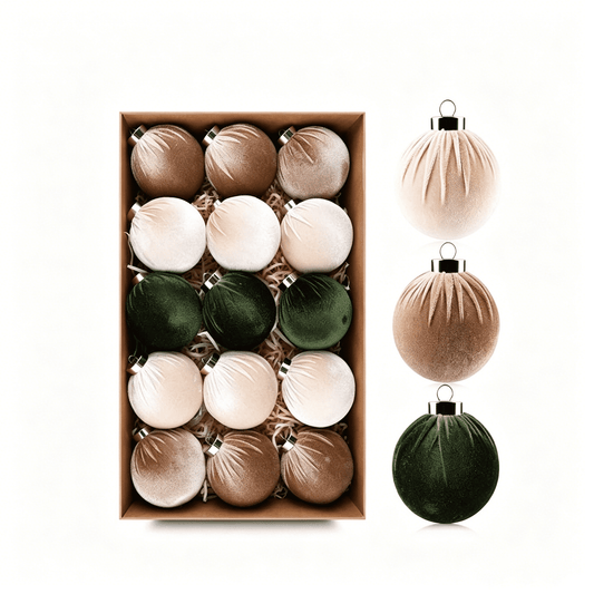 Velvet Christmas Ball Ornaments Set - 15pcs Large 8cm Christmas Tree Ornaments, Soft Fabric Hanging Balls in Assorted Neutral Holiday Colors for Tree, Garland, Home Party D¨¦cor