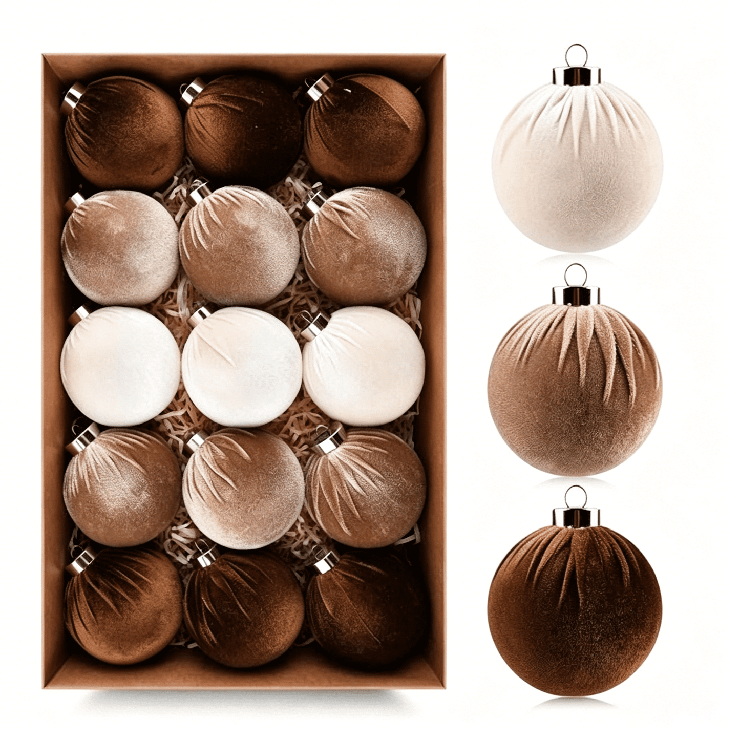 Velvet Christmas Ball Ornaments Set - 15pcs Large 8cm Christmas Tree Ornaments, Soft Fabric Hanging Balls in Assorted Neutral Holiday Colors for Tree, Wreath, Garland, Home Party D¨¦cor