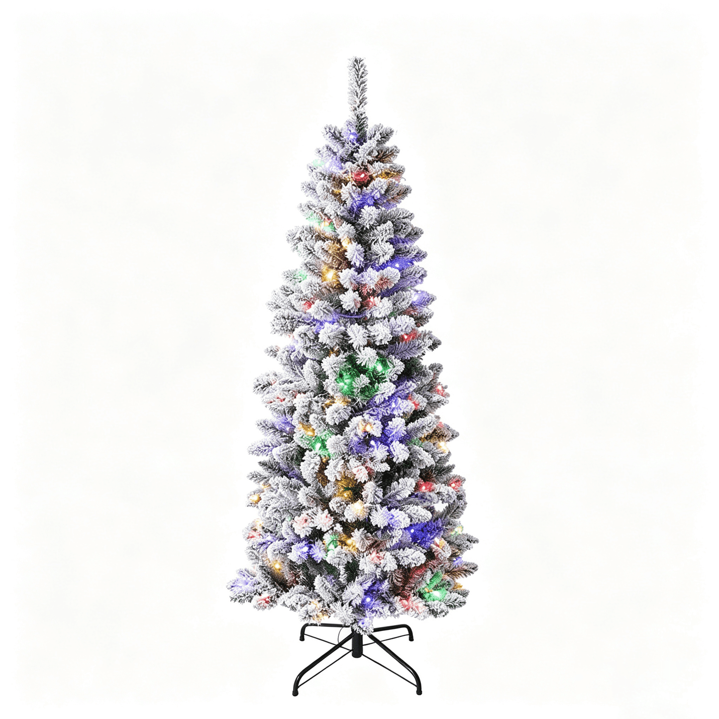 DR.Planzen 5ft Prelit Snow Flocked Slim Christmas Tree - Pencil Artificial Tree with 180 Dual Color LED Lights, 9 Modes and 450 Adjustable Branches for Apartments, Living Rooms