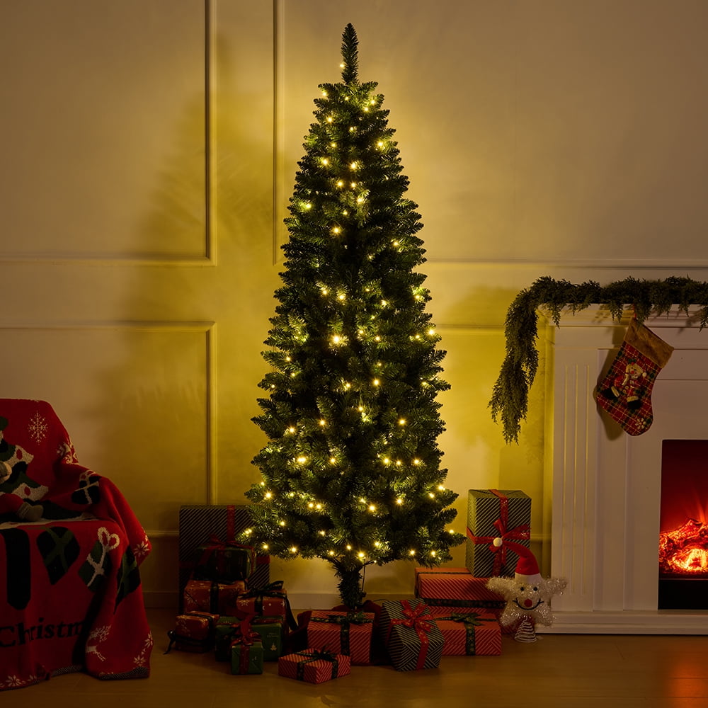 DR.Planzen 6FT Prelit Pencil Christmas Tree, Artificial Slim Christmas Tree, Slim Xmas Tree with Lights - 220 LED Warm White & Multicolor, 9 Modes - Indoor Tree for Apartment Office