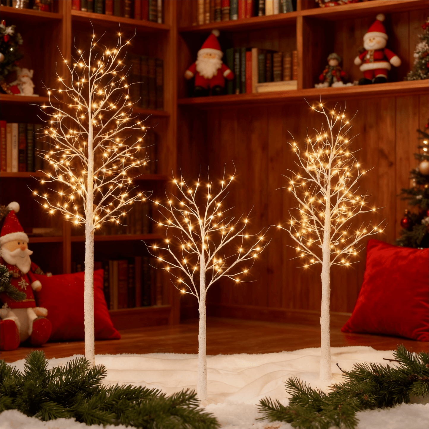 DR.Planzen 3 Pack Warm White LED Birch Light Spirit Trees, Christmas Tree Holiday Decor,4ft/6ft/8ft assorte