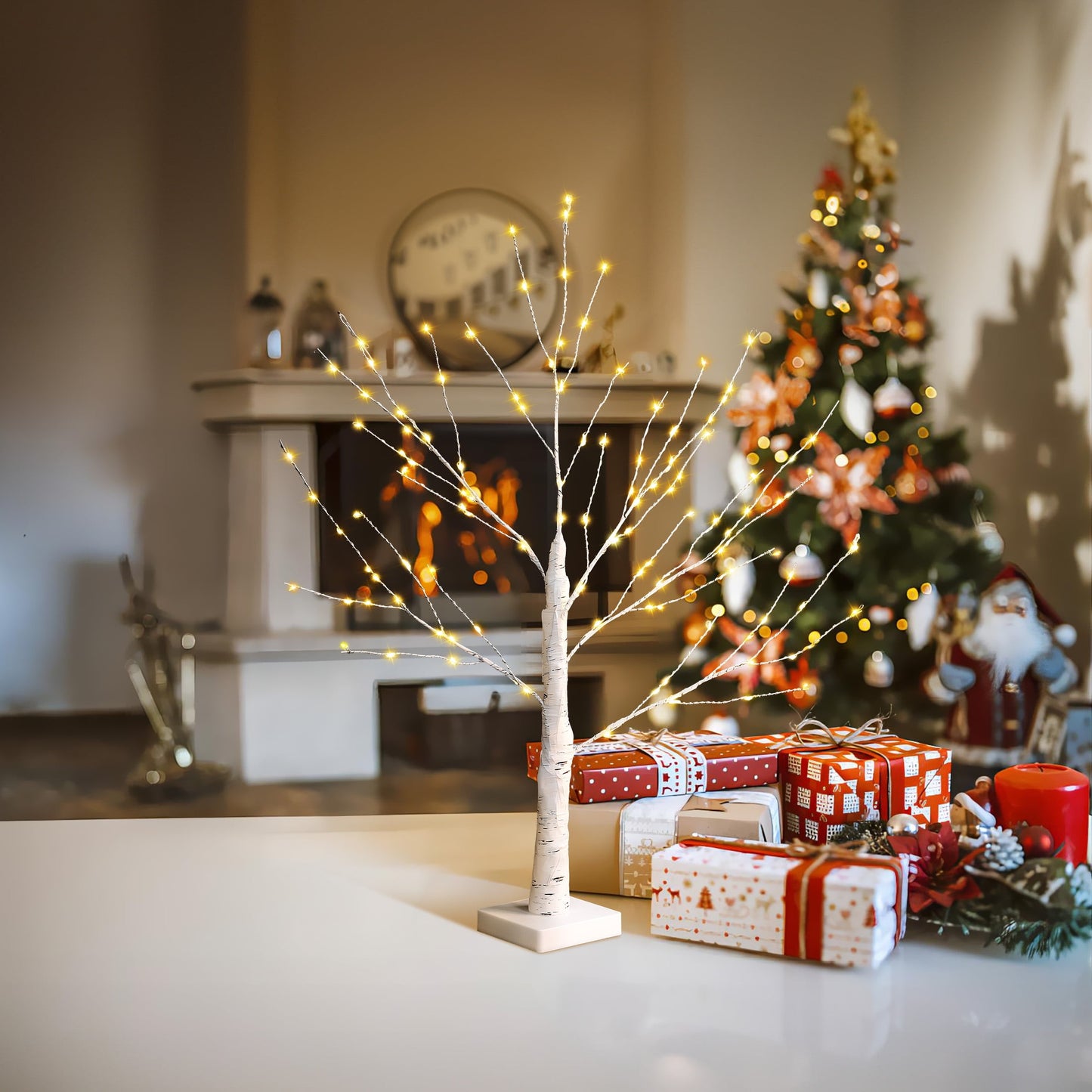 2FT Christmas Tree Light Decorations - USB/Battery Powered 144 LED Birch Tree Lamp with Timer, Warm White DIY Artificial Christmas Tree for Tabletop Home Party Decor, Festive ?Christmas Decor