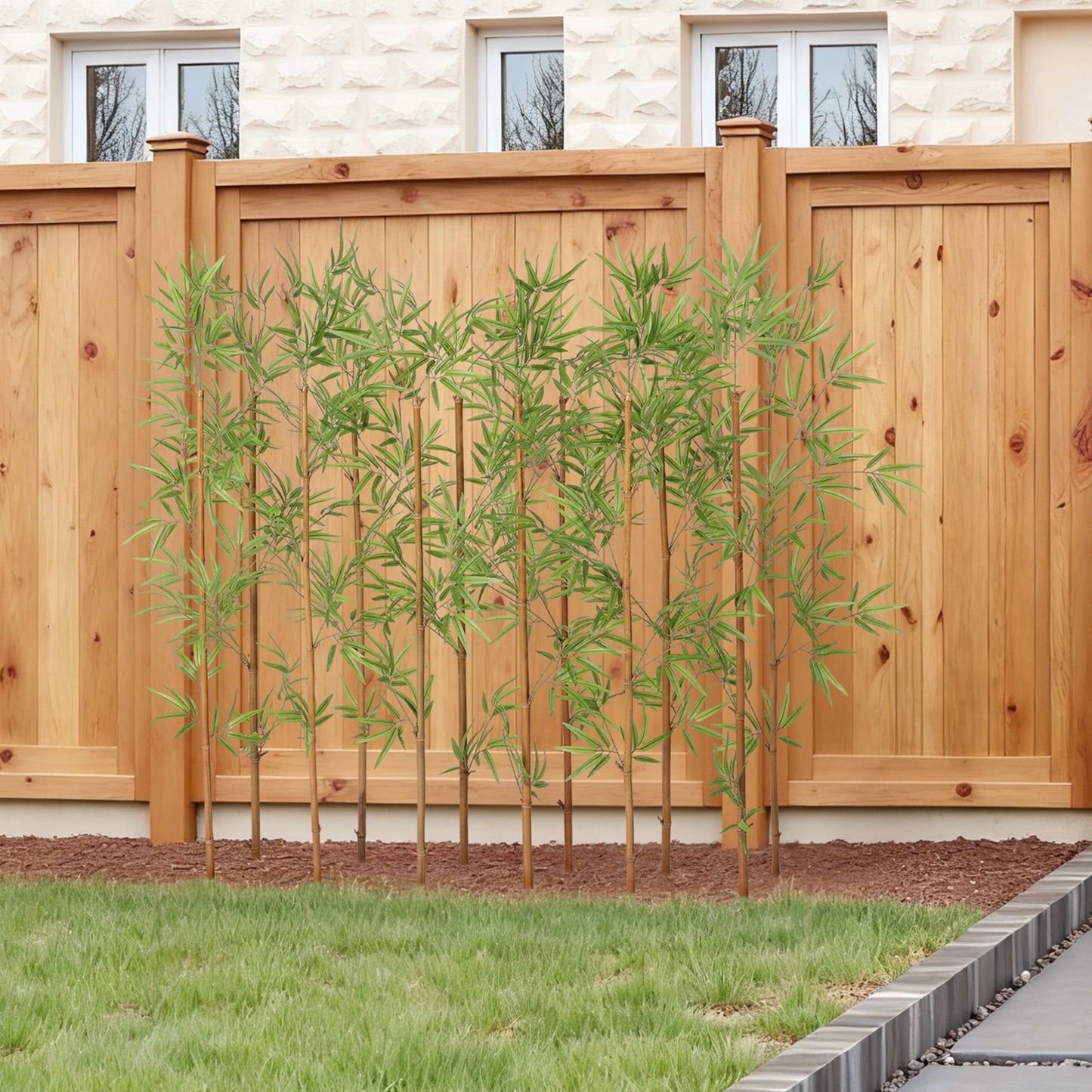 12 Pack 5FT Artificial Bamboo Privacy Screen - Faux Bamboo Plant Outdoor with Real Bamboo Poles, UV Resistant Dense Leaves Tall Fake Bamboo Fence Cover for Patio Backyard Balcony Wall Decor