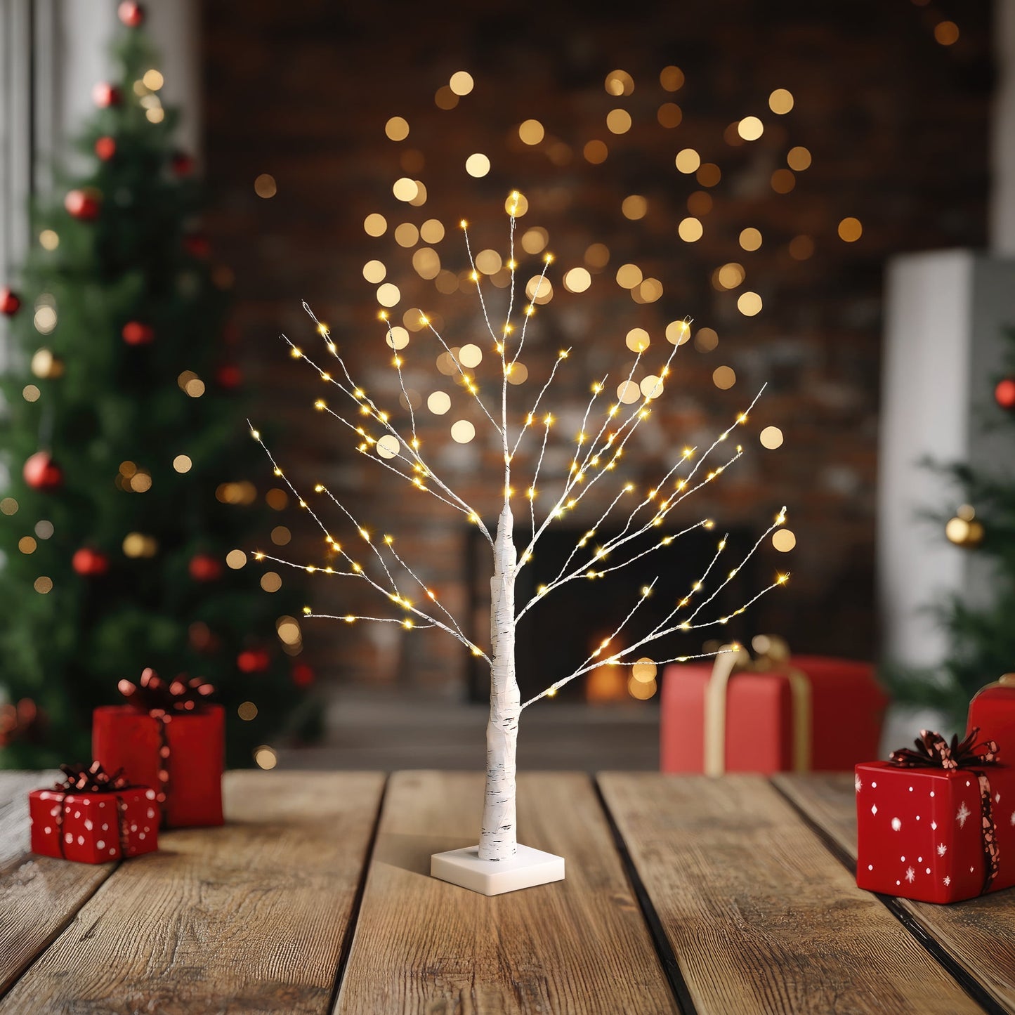 2FT Christmas Tree Light Decorations - USB/Battery Powered 144 LED Birch Tree Lamp with Timer, Warm White DIY Artificial Christmas Tree for Tabletop Home Party Decor, Festive ?Christmas Decor
