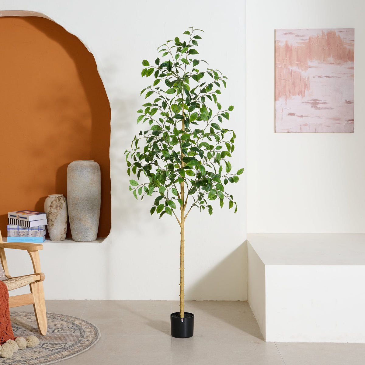 DR.Planzen 6ft Artificial Ficus Tree in Black Pot, Tall Plant with Lush Foliage, Large Indoor Floor Plant for Living Room & Office