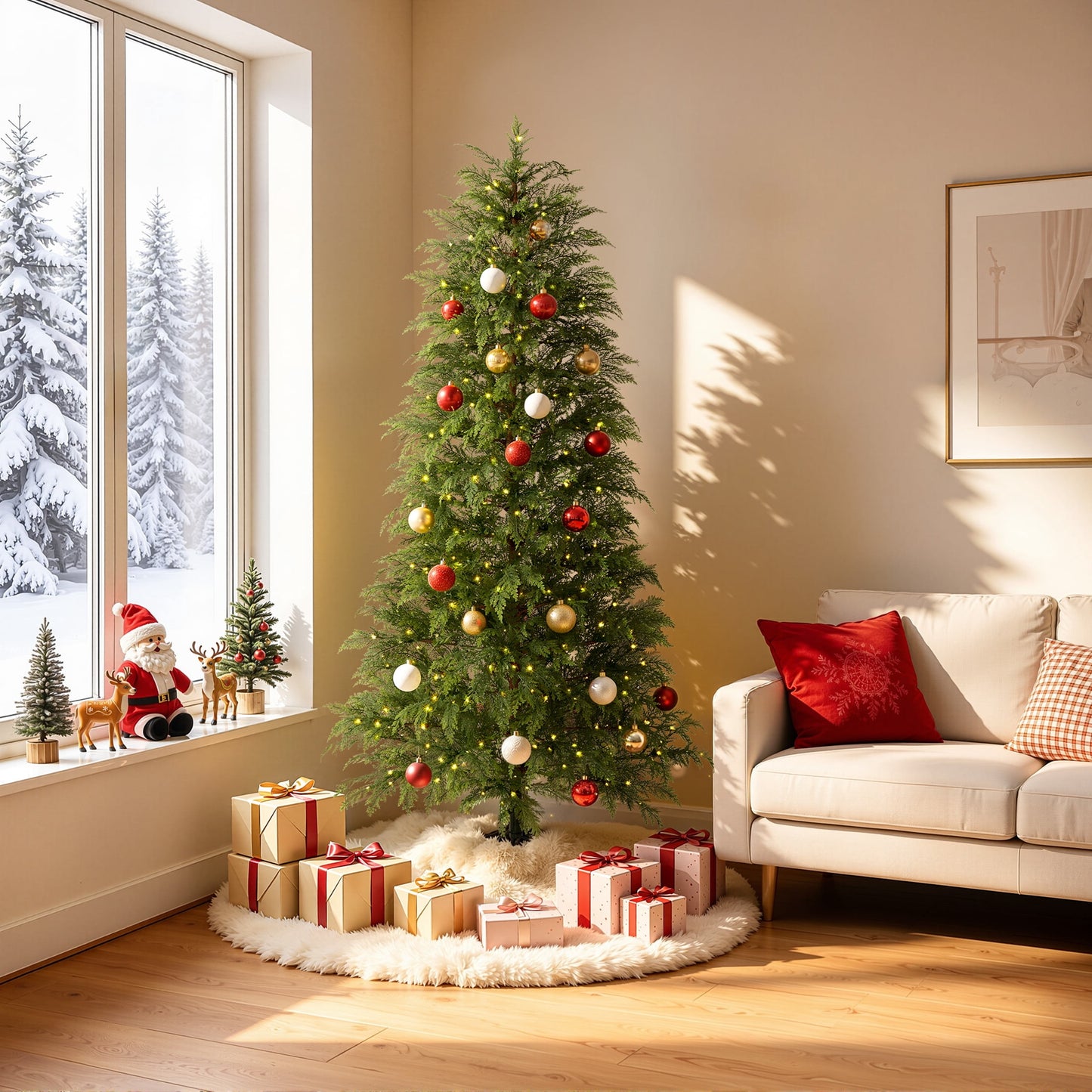 DR.Planzen 7.5' Pre-Lit Green Cypress Artificial Christmas Tree with 500 Warm White Twinkle LED Lights, Full-Bodied Xmas Tree with Metal Stand, Indoor Holiday Decoration