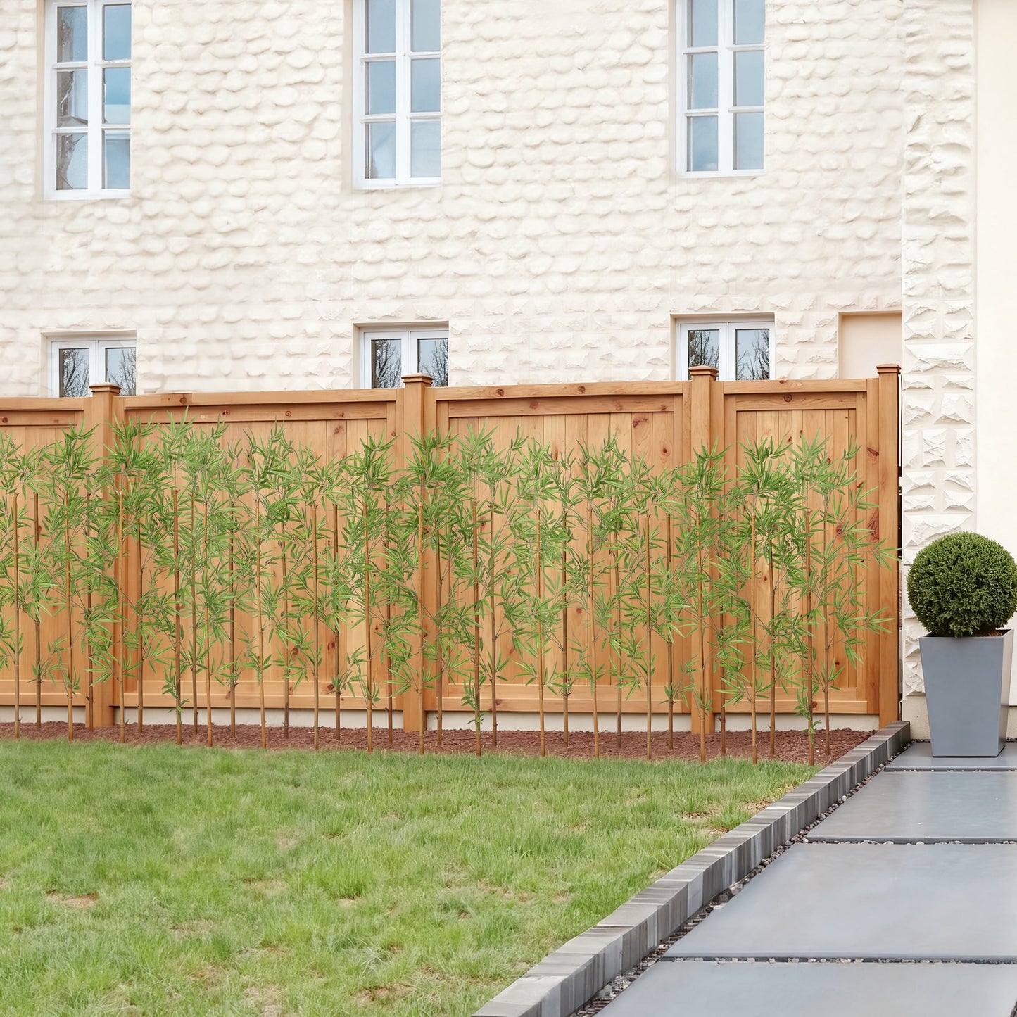 36 Pack 5FT Artificial Bamboo Privacy Screen - Faux Bamboo Plant Outdoor with Real Bamboo Poles, UV Resistant Dense Leaves Tall Fake Bamboo Fence Cover for Patio Backyard Balcony Wall Decor