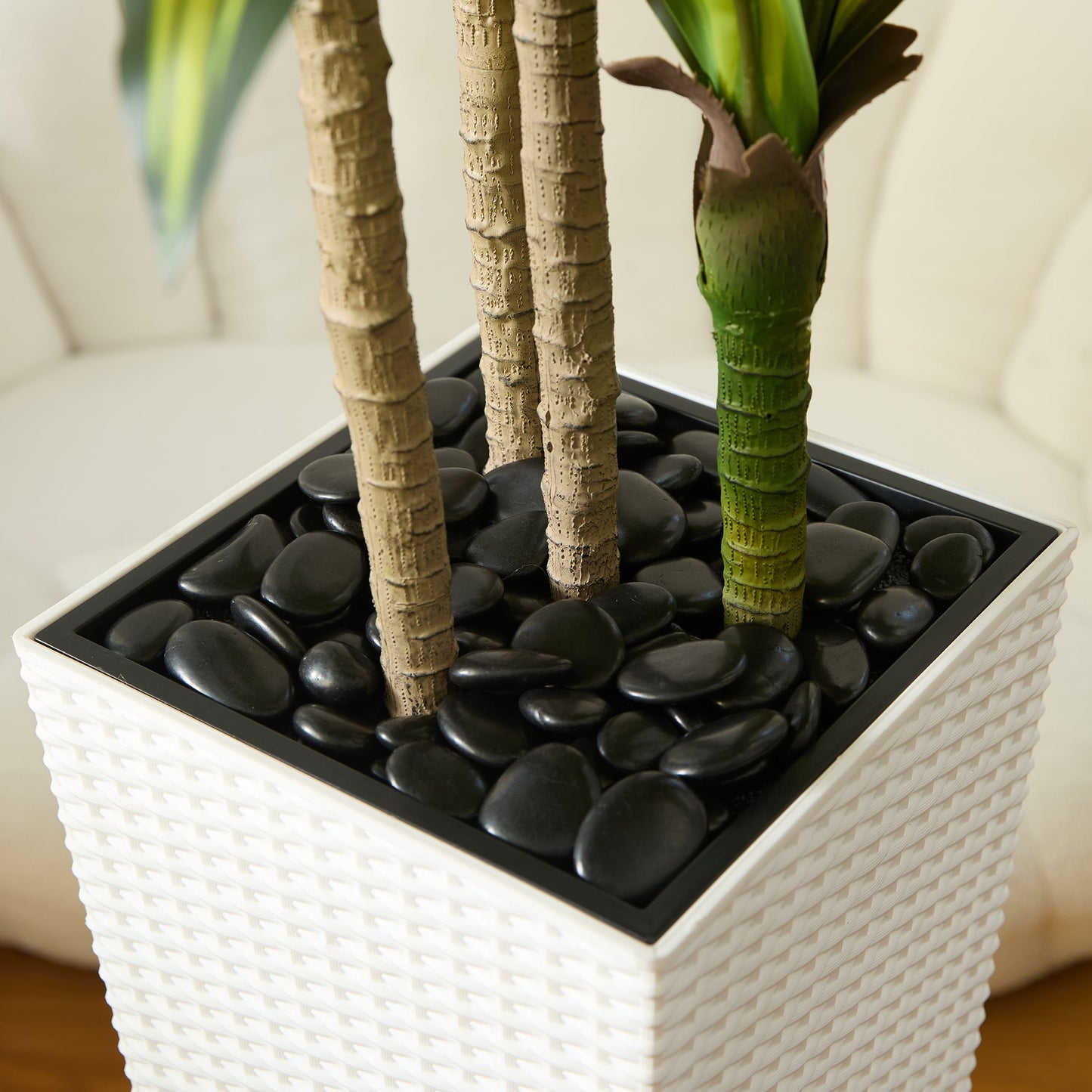 DR.Planzen 6FT Artificial Dracaena Tree with UV-Resistant Silk Leaves in White Tall Planter - Indoor/Outdoor Faux Plant for Home Office House Decor, Tall Fake Tree for Living Room Lobby & Patio