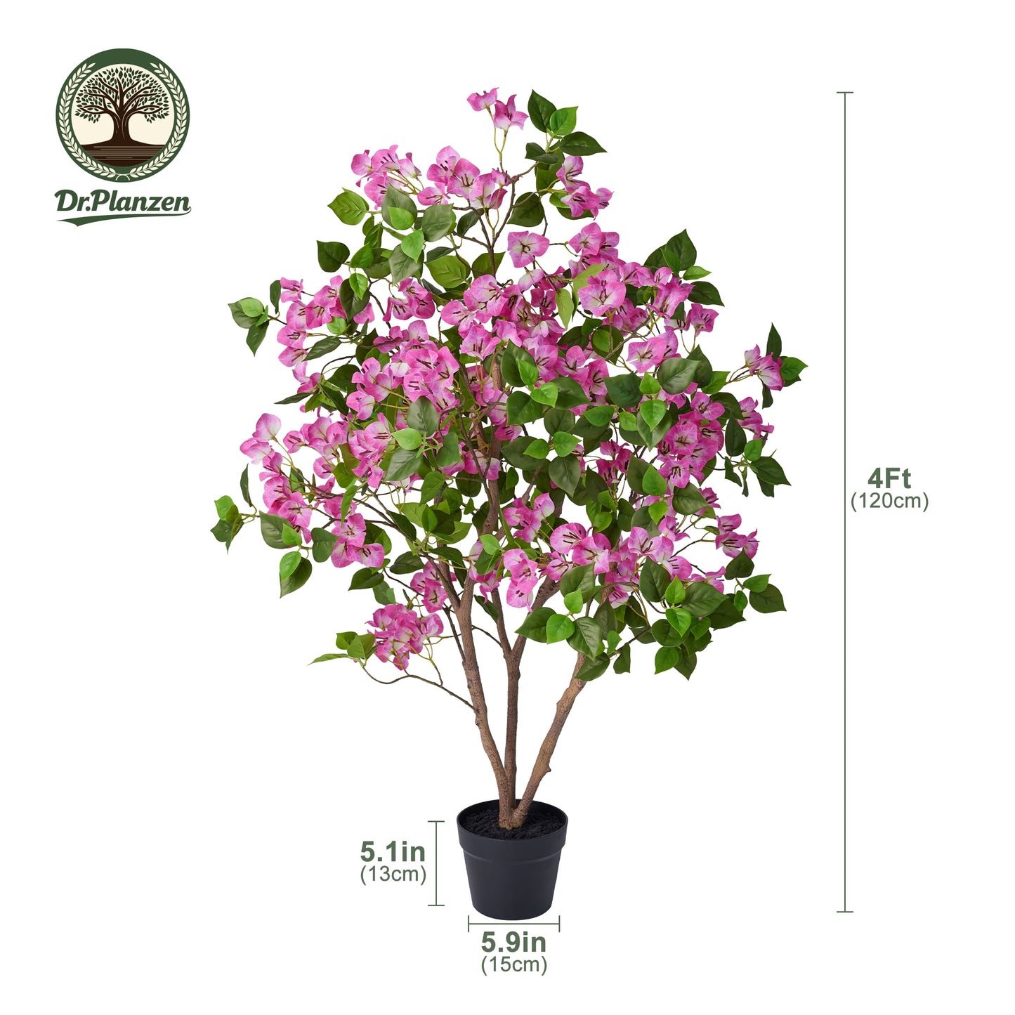 2 Pack Artificial Bougainvillea Tree 4FT UV Resistant Faux Bougainvillea Plant Fake Tree Pink Bougainvillea Tree - 390 Leaves 273 Flowers Artificial Plant with Weighted Base, Indoor Outdoor Artificia