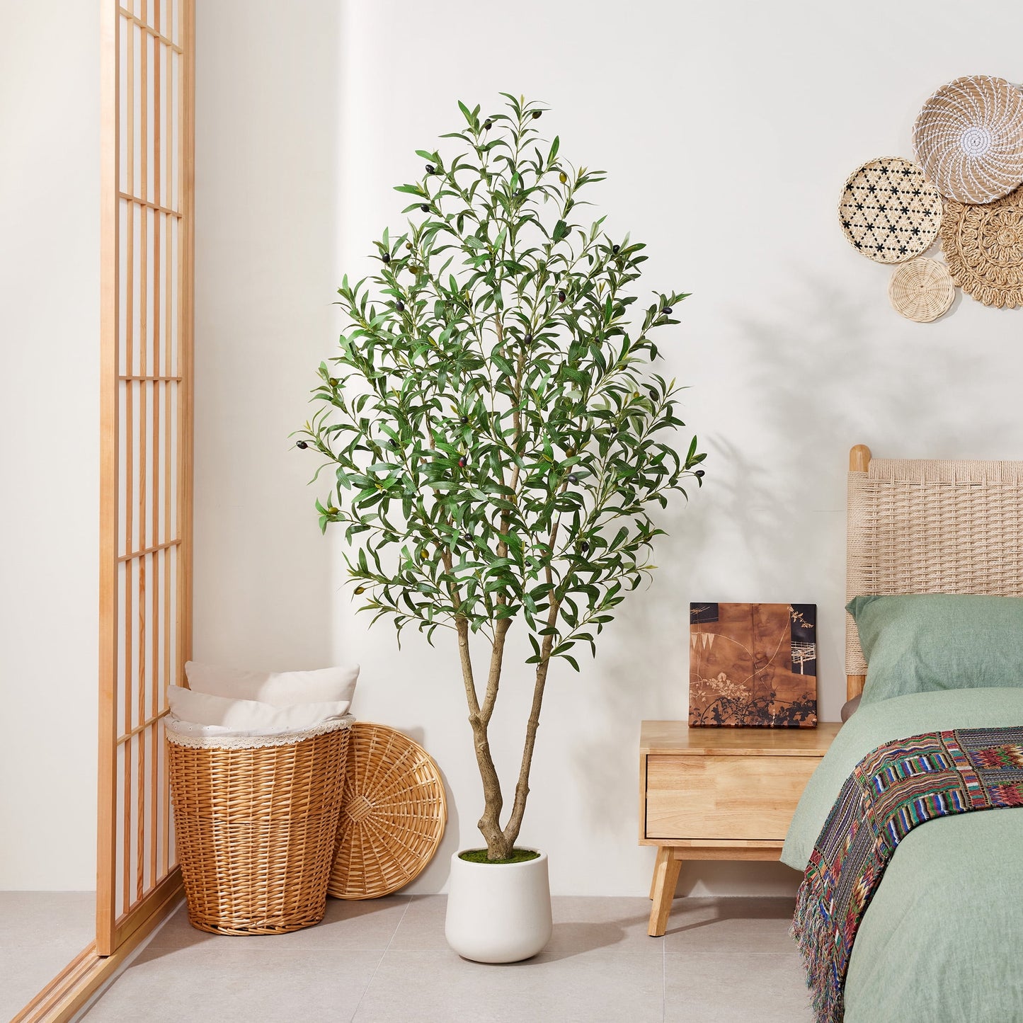 DR.Planzen 6ft Dense Artificial Olive Tree - Faux Olive Plant for Indoor & Outdoor Decor - Adjustable Branches - UV Resistant Realistic Olive Tree in White Planter