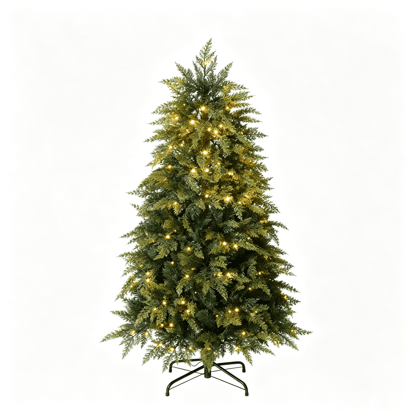 DR.Planzen 4.5FT Pre Lit Cedar Christmas Tree - Realistic PE PVC Branches, 200 Warm White LED Lights, Artificial Christmas Tree with Sturdy Iron Stand for Living Room Holiday Decor
