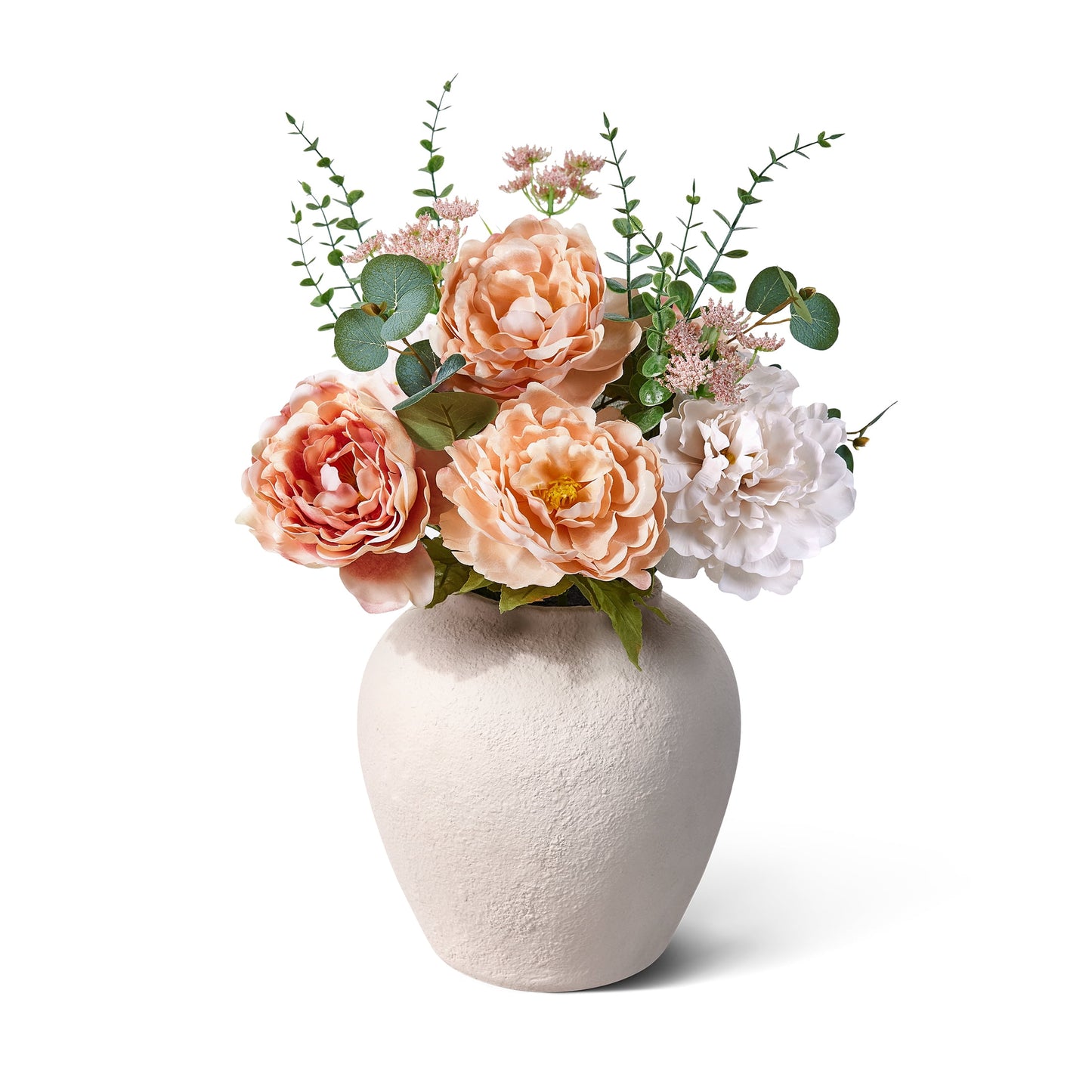 DR.Planzen 24in Artificial Peony Flowers Arrangement in Vase, Faux Peony Flower Bouquet - Realistic Mixed Floral Design - for Home Decor, Wedding Centerpiece