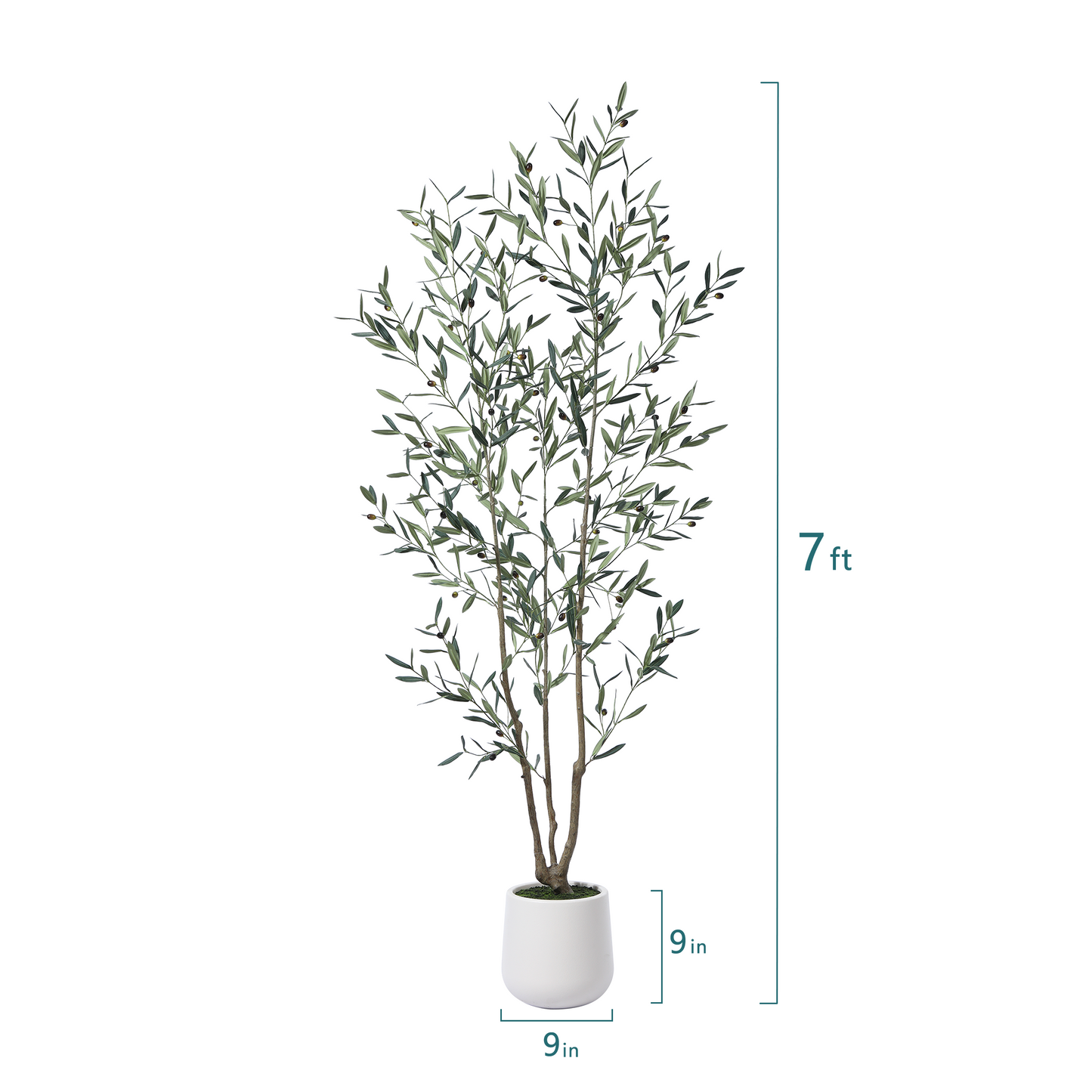 DR.Planzen 7FT Faux Olive Tree with Round White Planter, Pre Potted Fake Greenry Olive Tree for Home Decor