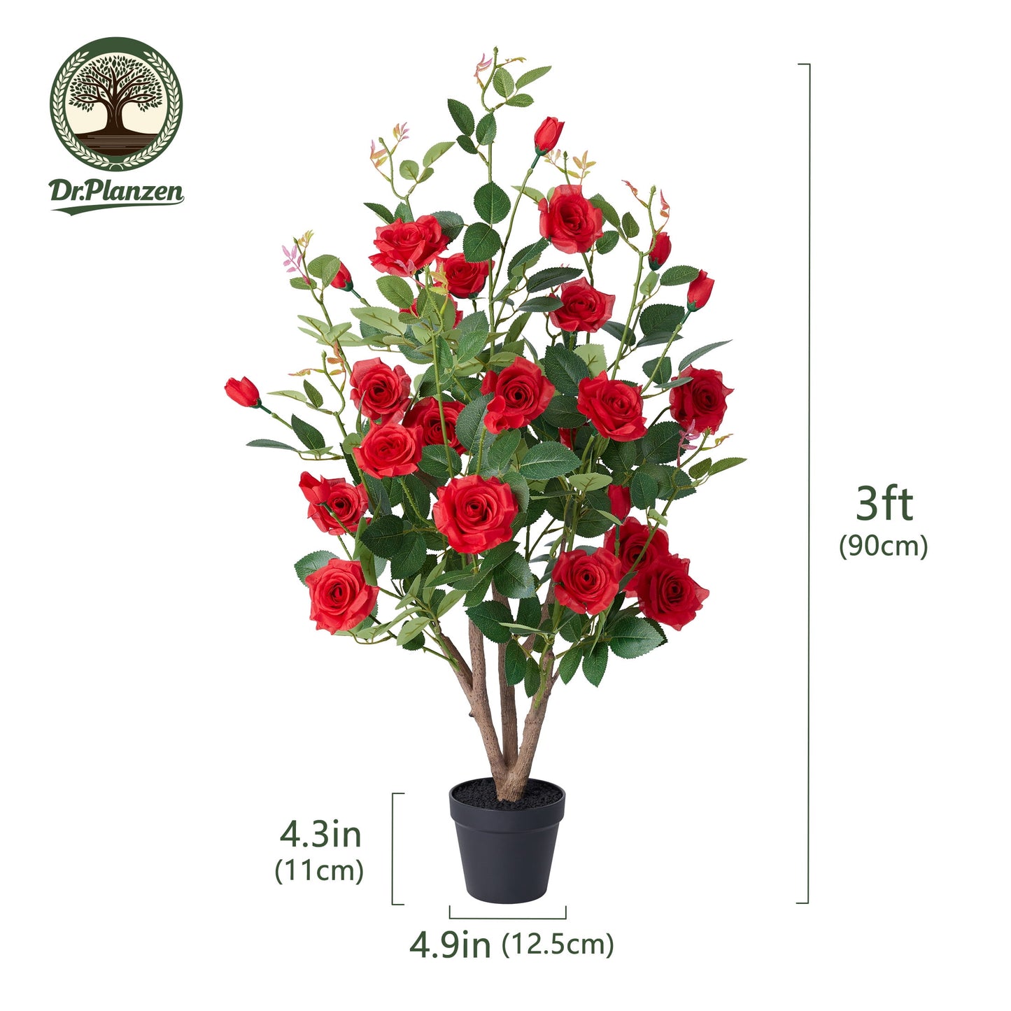 DR.Planzen 2 Pack 3ft Artificial Red Rose Tree with Green Leaves, Lifelike Faux Rose Flower Tree for Home Decor Indoor Outdoor, Living Room Office Decoration