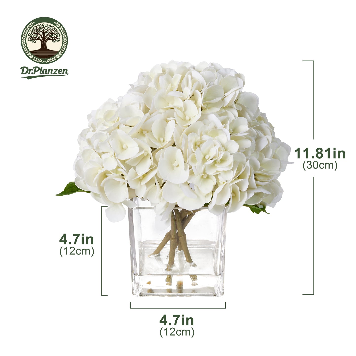 12in Artificial Hydrangea Flowers with Glass Vase, Hydrangea Artificial Flowers White Faux Hydrangea Arrangement - 90 Blooms Full Hydrangea Centerpiece for Home Table Wedding Decor Indoor