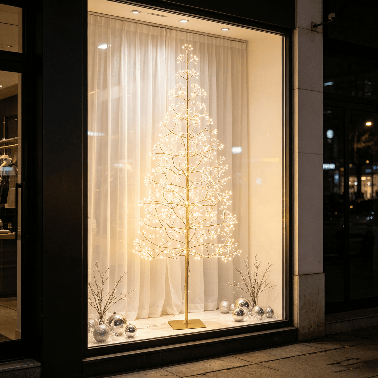 DR.Planzen 6ft Pre-Lit Starburst Artificial Christmas Tree with 800 Warm White Twinkling LED Lights, Slim Gold Tinsel Xmas Tree with Metal Base, Indoor Outdoor Holiday Decor