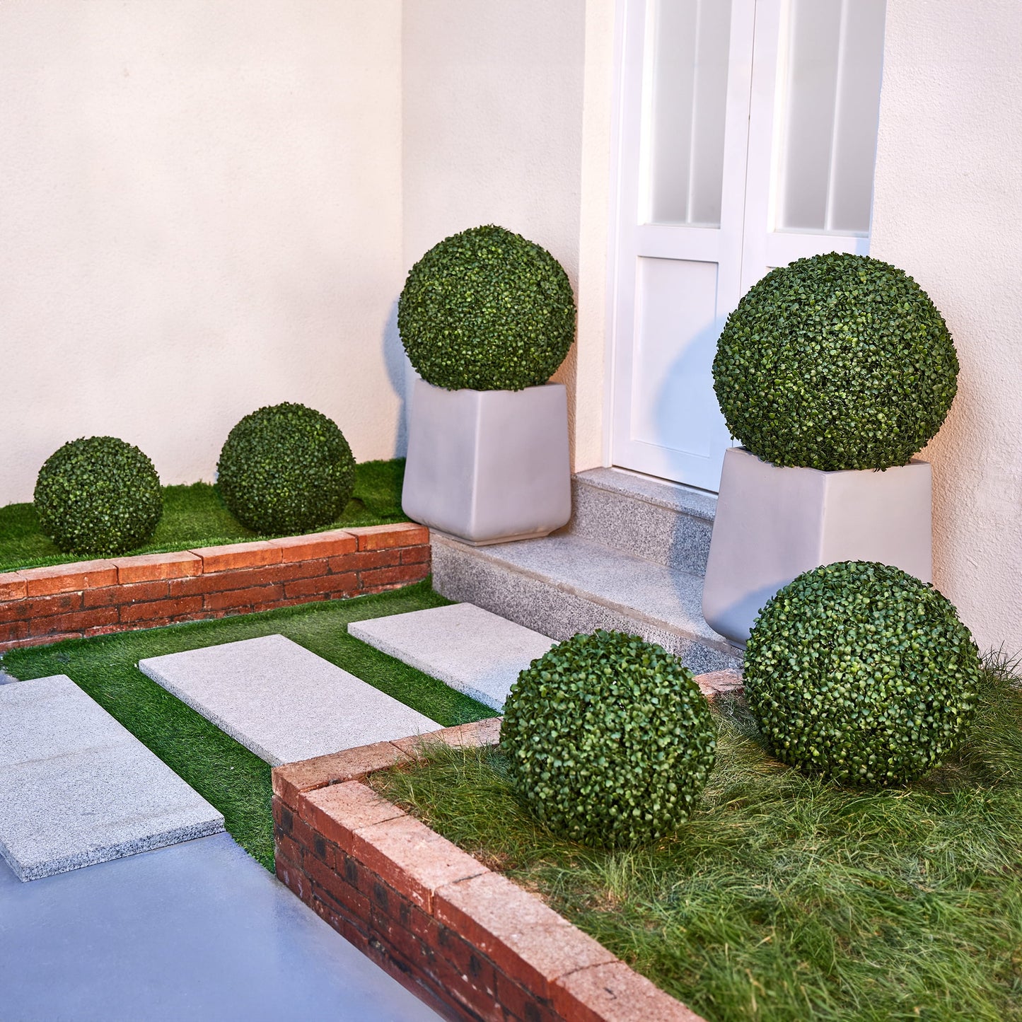 DR.Planzen 6 Pack Artificial Boxwood Topiary Balls Set 2*(12/15/18 Inch), UV Resistant Fake Greenery Balls for Indoor Outdoor Decor, Garden Patio Front Door