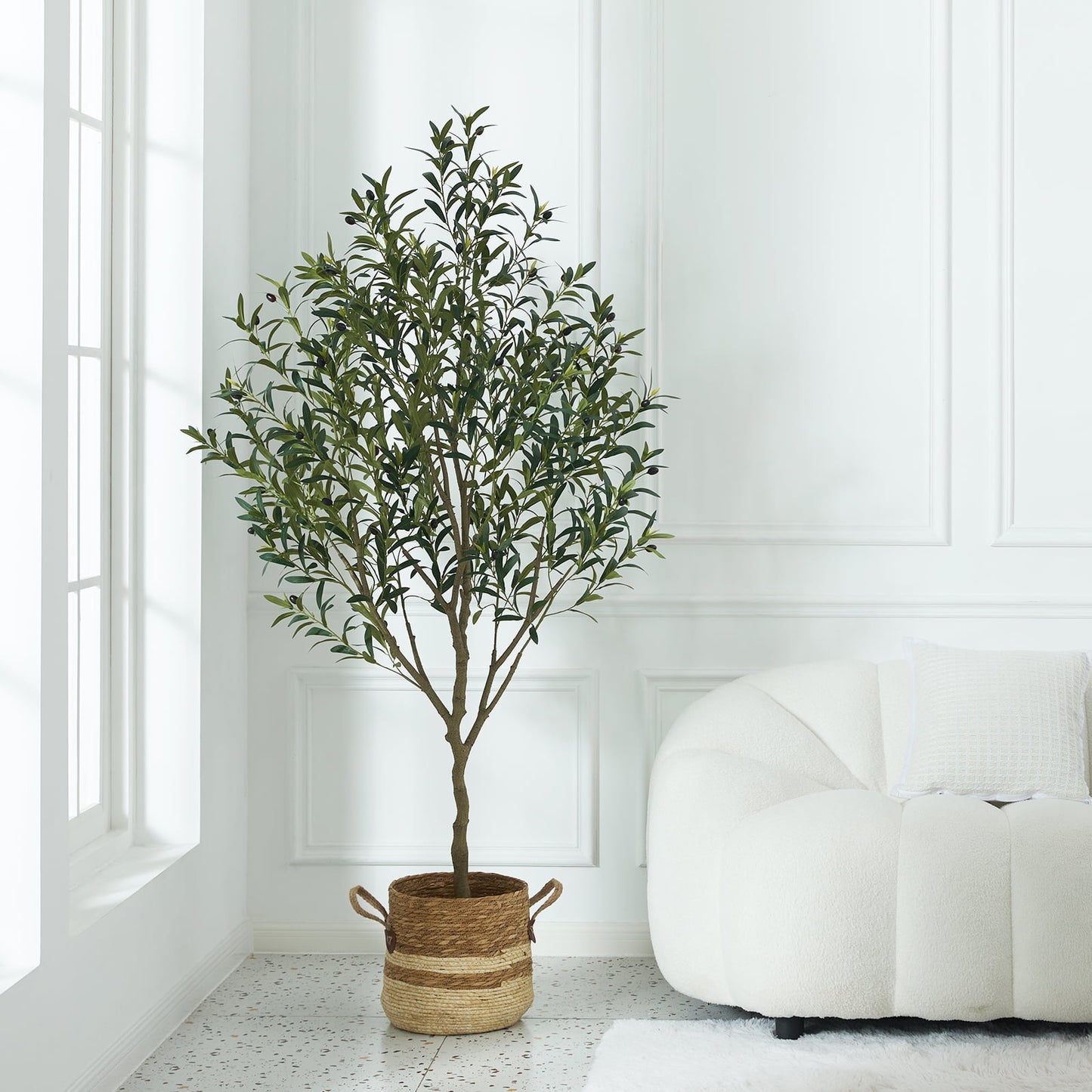 6FT Fuller Artificial Olive Tree in Pot, Artificial Olive Plants with Fruits, Realistic Indoor Outdoor Plants for Home Decor Housewarming Gift
